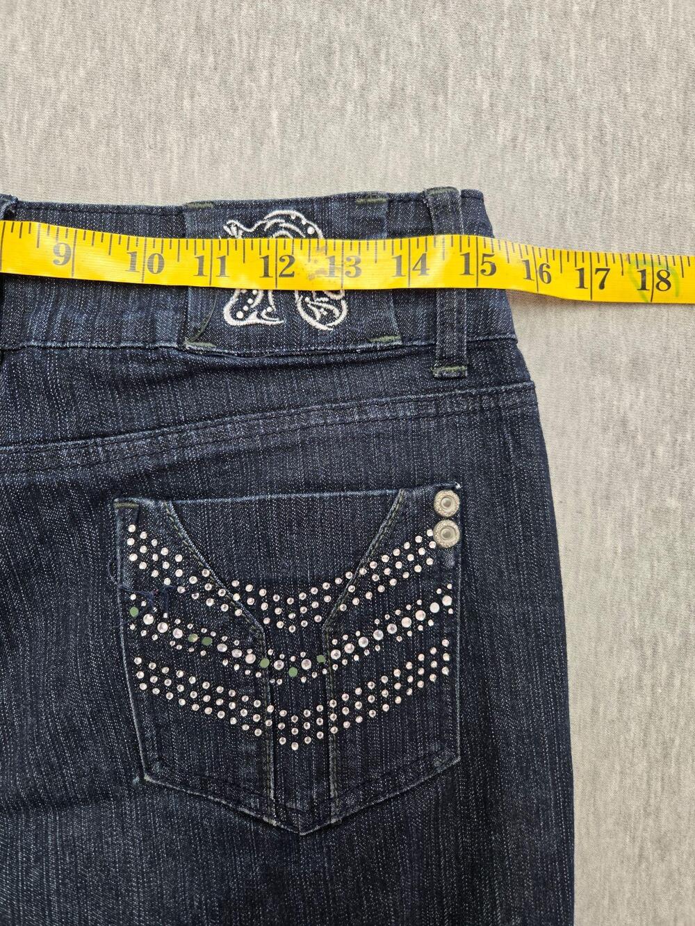 Revolt Jeans Womens 6 Blue Dark Wash Bootcut Rhinestone Pocket Stretch Denim - Picture 5 of 7